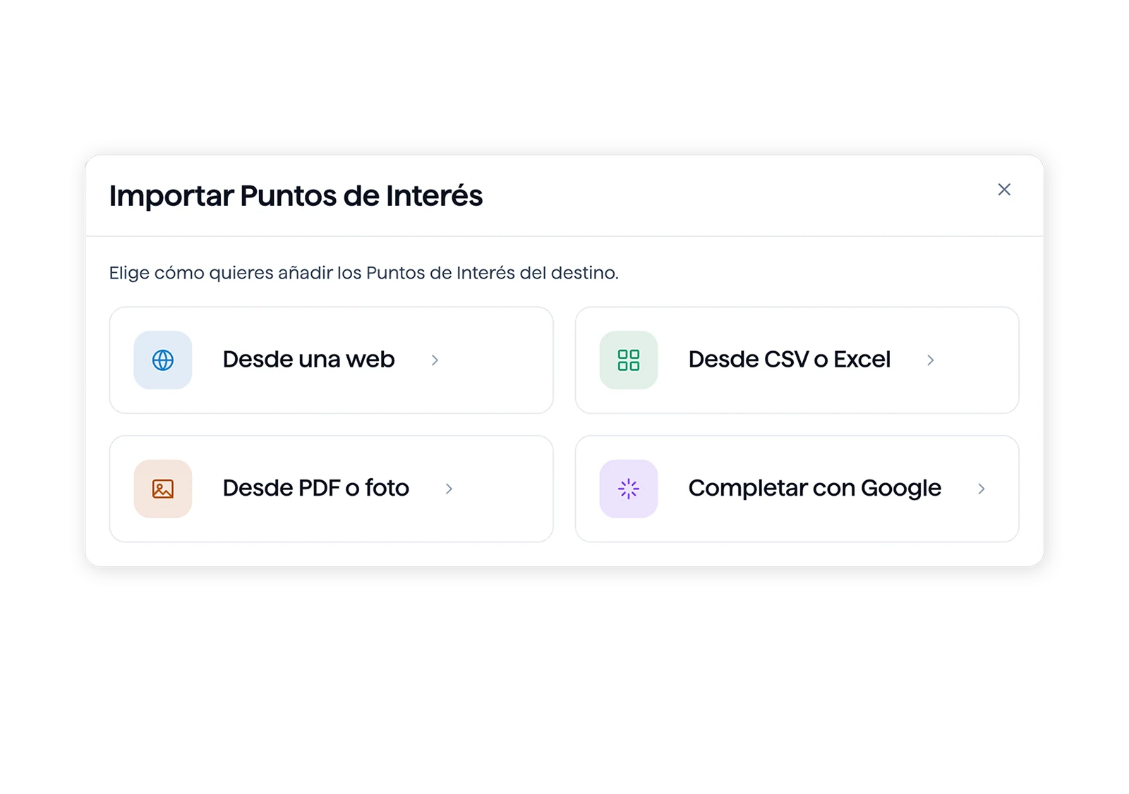 Importador de contenidos que carga puntos de interés y eventos existentes en el panel de Visitea