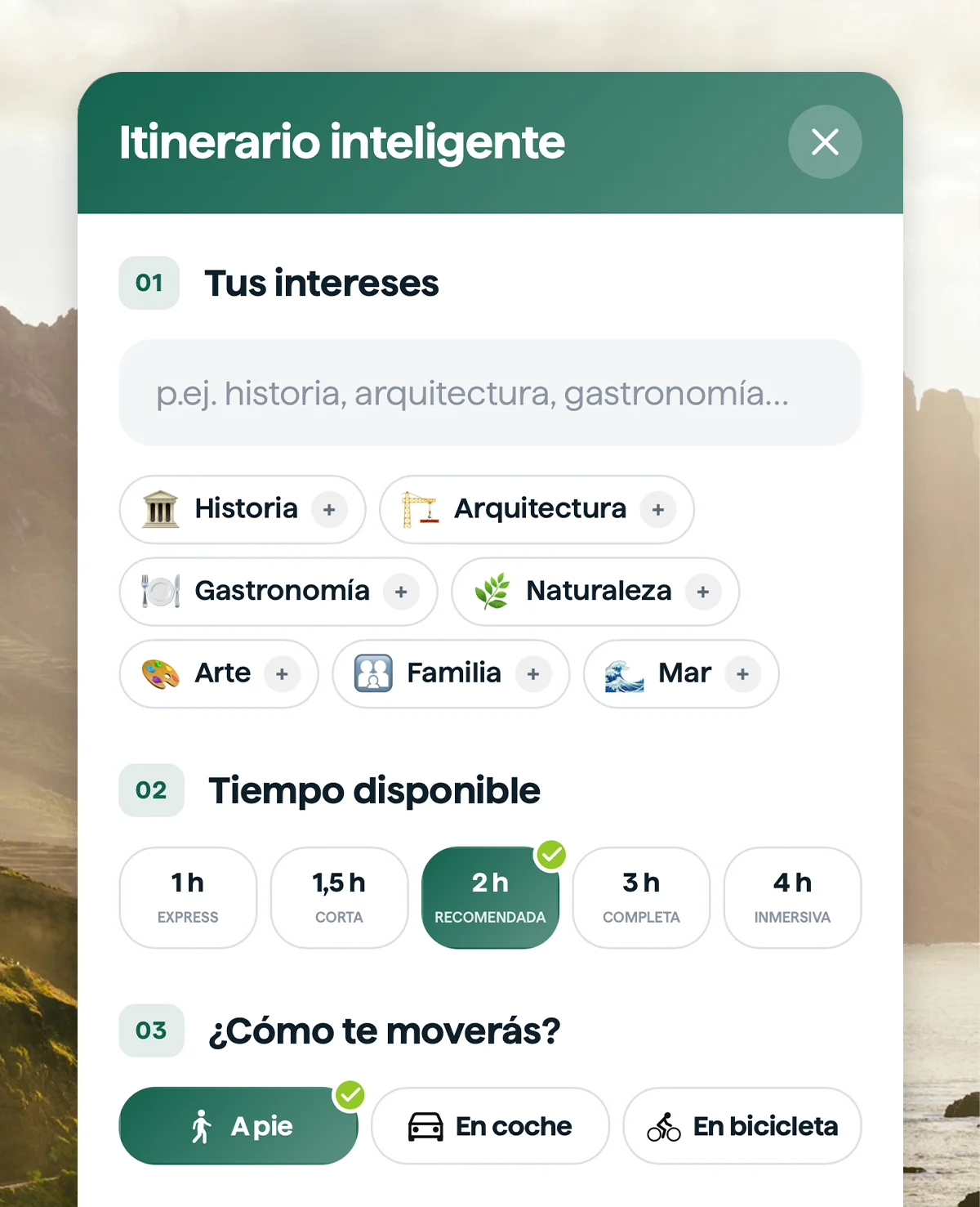 Ruta turística generada con inteligencia artificial sobre el mapa del destino